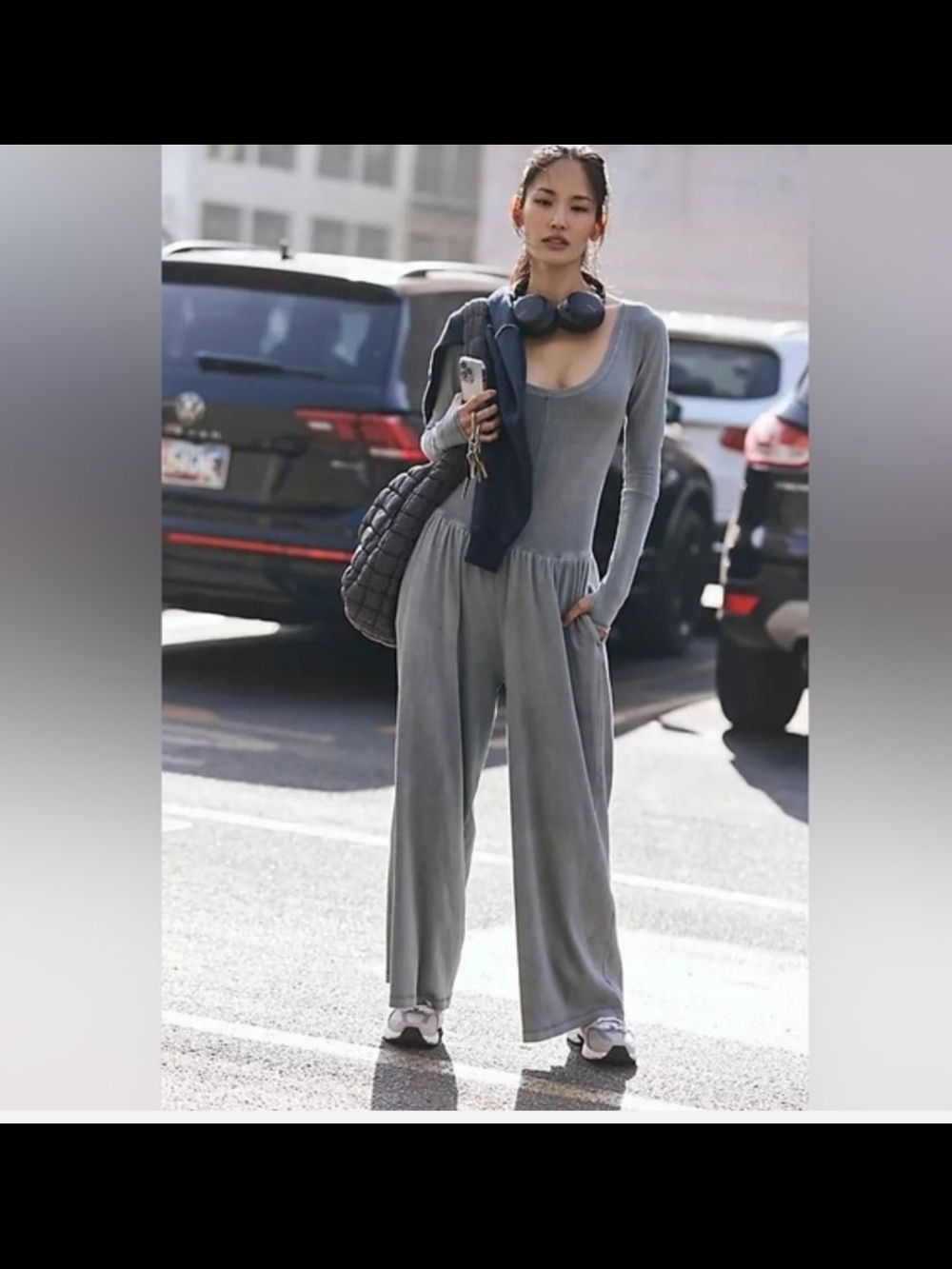 Gray Long-Sleeve Free People Movement Jumpsuit Medium